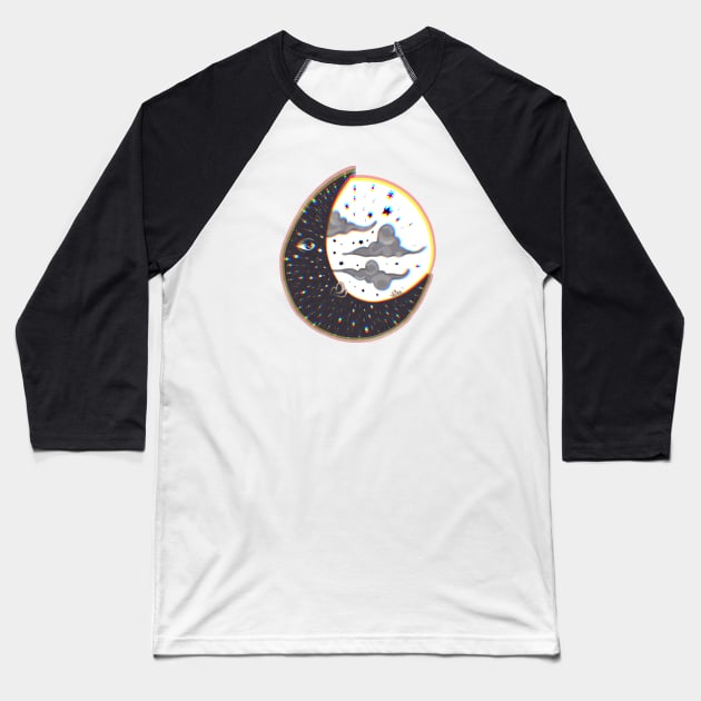 Moon Face Trippy Baseball T-Shirt by vswizzart
